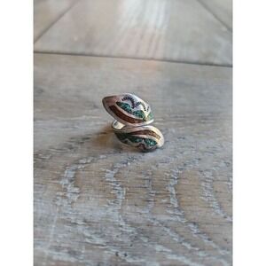 Vintage‎ Native American Navajo Coral Silver Western Turquoise Ring Size 6